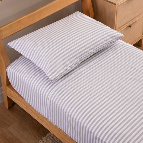 Juego de Sábanas Twin Algodón Blend Gris a Rayas