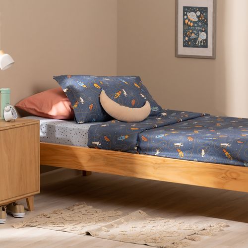 Juego de Sábanas 1 Plaza Algodón Blend Viajeros Espaciales