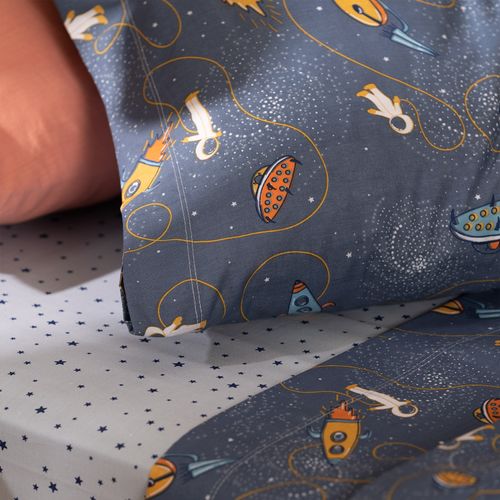 Juego de Sábanas 1 Plaza Algodón Blend Viajeros Espaciales