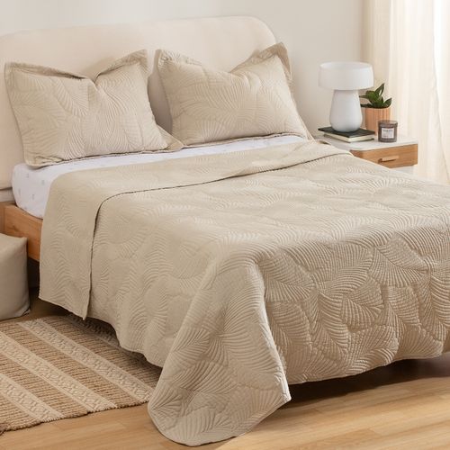 Cubrecama King Reversible de Algodón Hojas Bordadas