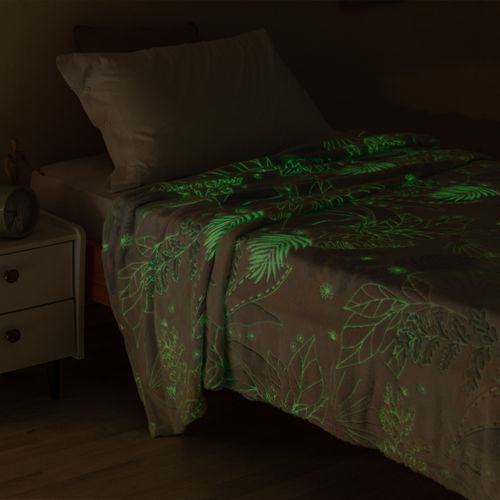 Frazada 1 Plaza Brilla en la Oscuridad Hojas