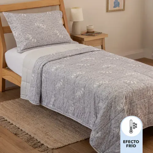 Cubrecama Twin Cooling Efecto Frío Hojas