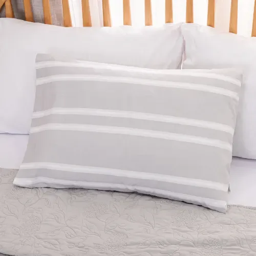 Funda de Almohada Queen Algodón Blend Raya Cielo