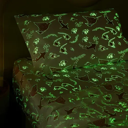 Juego de Sábanas 1 Plaza Fish Brilla en la Oscuridad