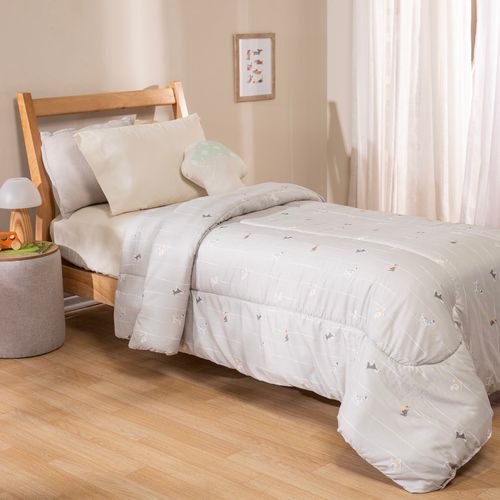 Acolchado de 1 Plaza Reversible Perros y Pelotas