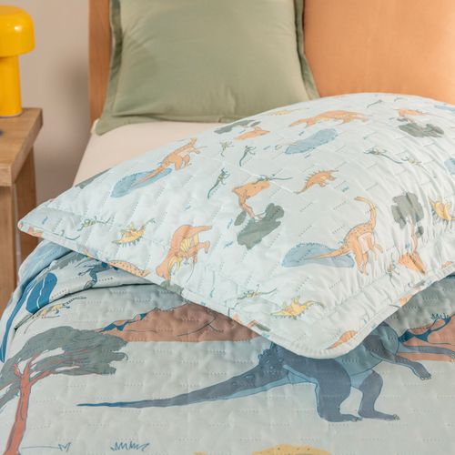 Cubrecama 1 Plaza Reversible Mapa de Dinosaurios