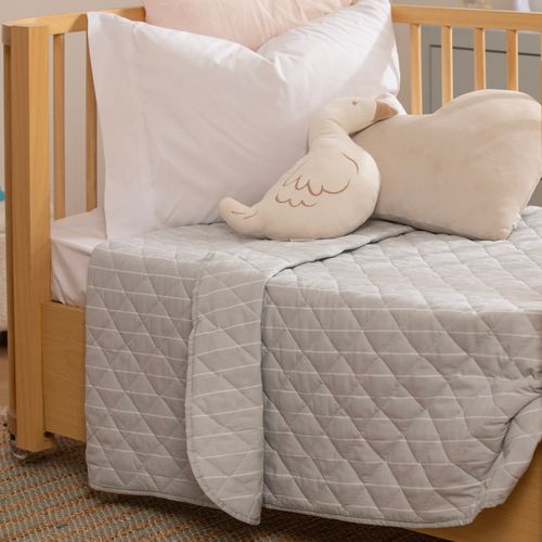 Acolchado Cuna Funcional Reversible de Algodón Rayas Finas