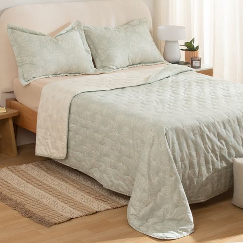 Cubrecama Queen Reversible Hojas Pinceladas