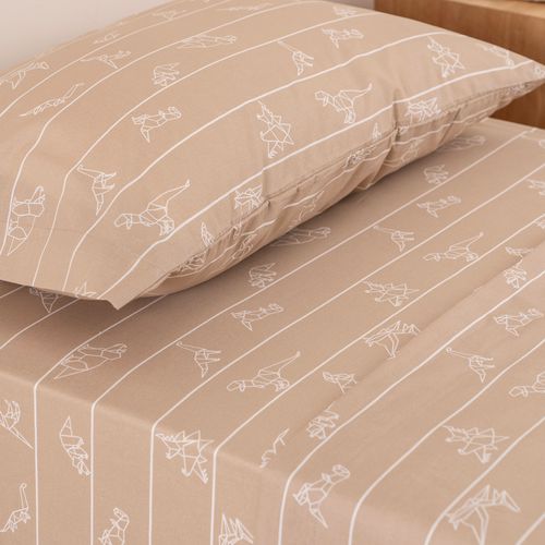 Juego de Sábanas 1 Plaza Algodón Blend Dino Origami