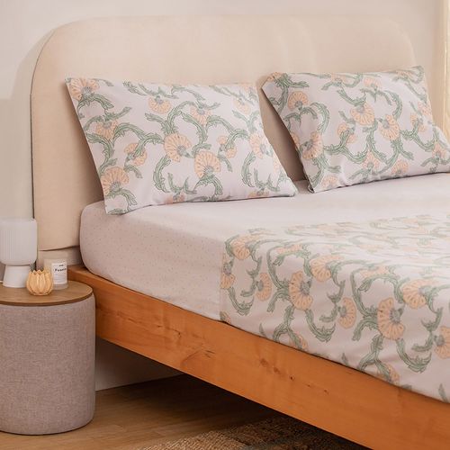 Juego de Sábanas King Algodón Blend Abanicos de Flores