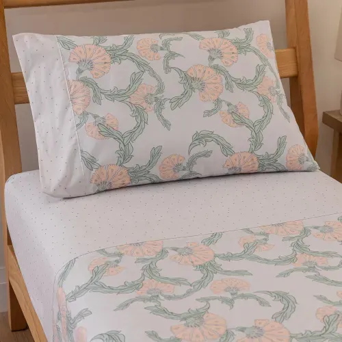 Juego de Sábanas Twin Algodón Blend Abanico de Flores