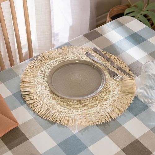 Portaplato Invidividual Circular Bicolor Con Flecos