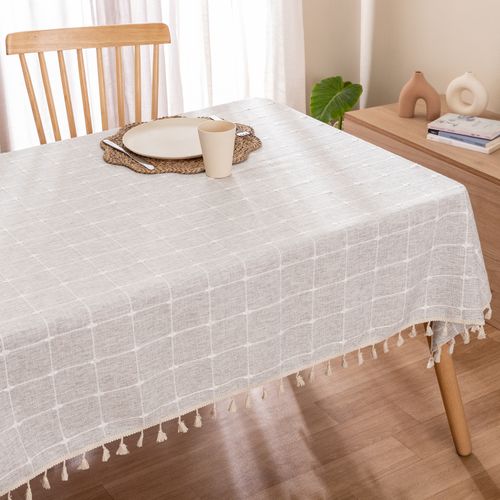 Mantel Mediano Rectangular Cuadros con Flecos