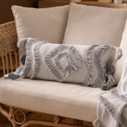 Funda de Almohadón Rectangular Rombos de Flecos y Borlas