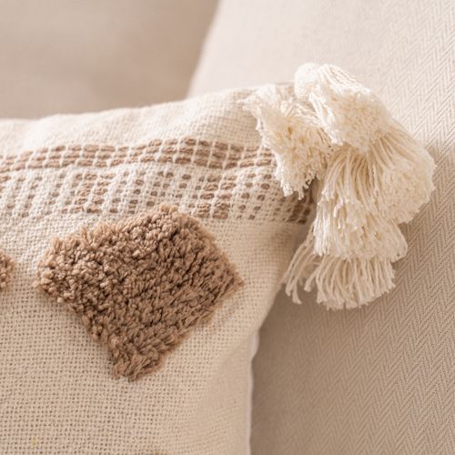 Funda de Almohadón Rectangular Tufted de Rombos y Borlas