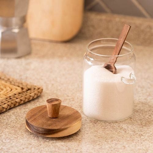 Azucarera de Vidrio con Tapa y Cuchara de Madera