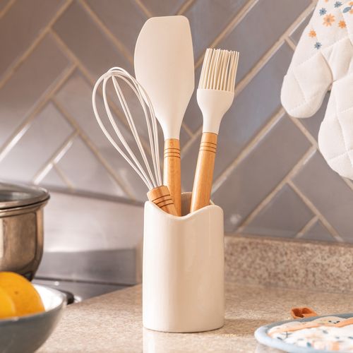 Set de 3 Utensilios de Cocina de Silicona con Soporte