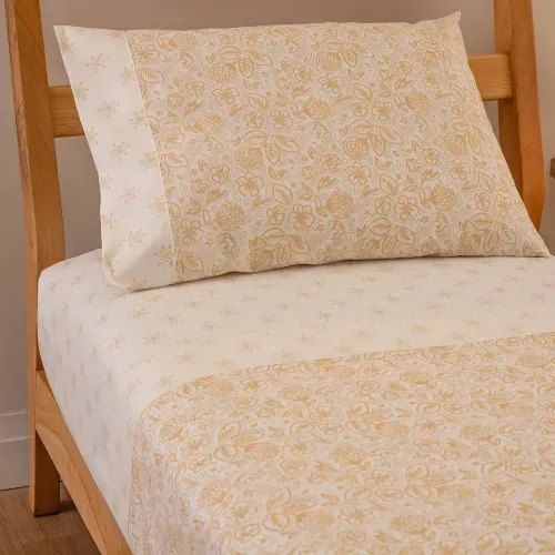 Juego de Sábanas Twin Algodón Blend Flores Texturadas