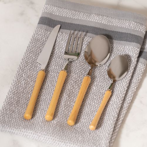Set de 16 Cubiertos de Metal y Madera