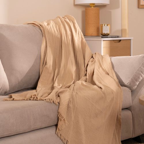 Manta Decorativa de Algodón Lisa con Flecos