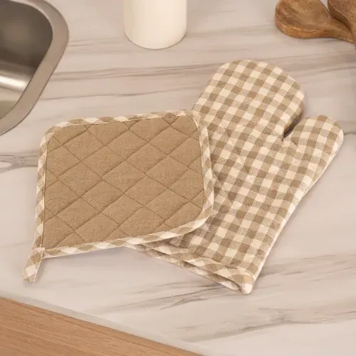 Set de Manopla y Agarradera Cuadros Estilo Escocés