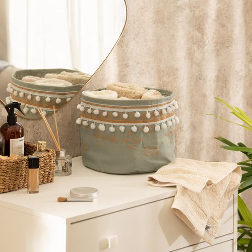 Contenedor Redondo Bordado con Pompóm Chico