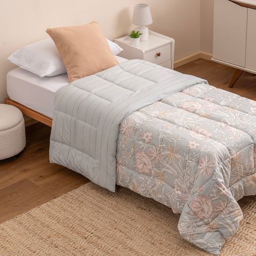 Acolchado Twin Reversible Floreado Cálido