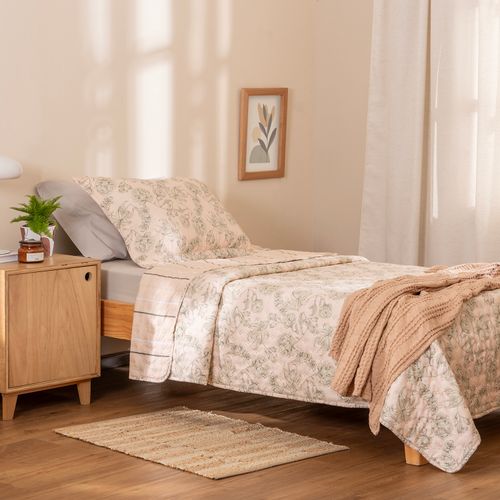 Cubrecama Twin Size Reversible Flores de Peonia