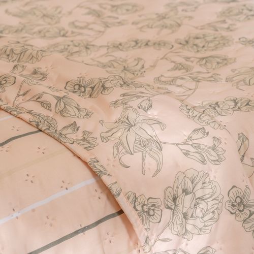Cubrecama Twin Size Reversible Flores de Peonia