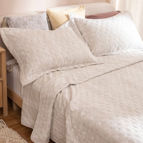 Cubrecama Queen Reversible Rayitas Naturales