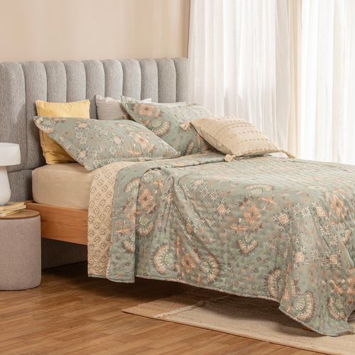 Cubrecama Queen Reversible Pájaros Búlgaro