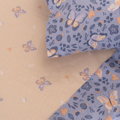 Juego de Sábanas Cuna Algodón Blend Mariposas y Corazones